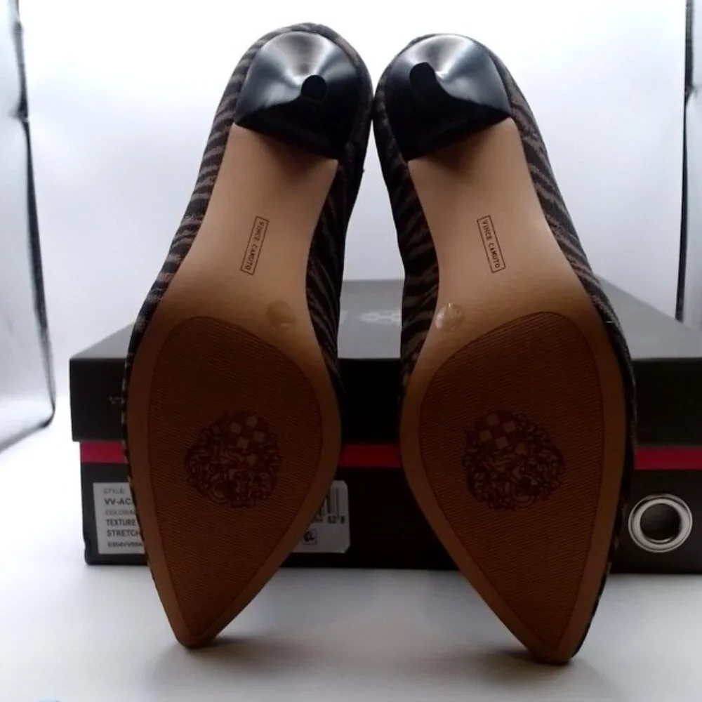 Vince Camuto “Achie” Zebra Mocha Stretch Knit Pointed Ankle‎ Boots NEW